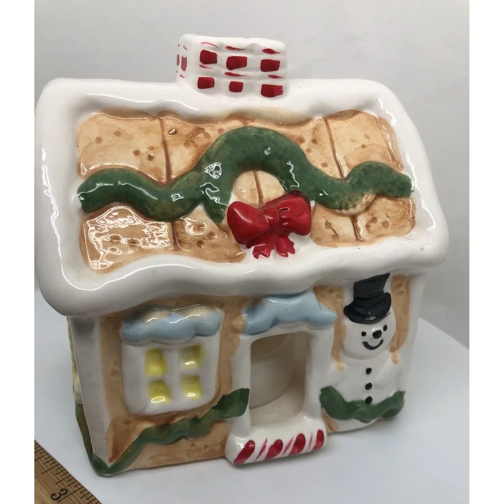 Christmas Tea Light House Cottage Decor Snowman Chimney Wreath 5